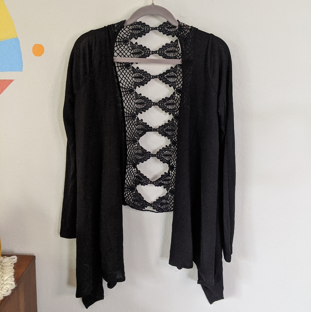 Black Cardigan with Lace Back